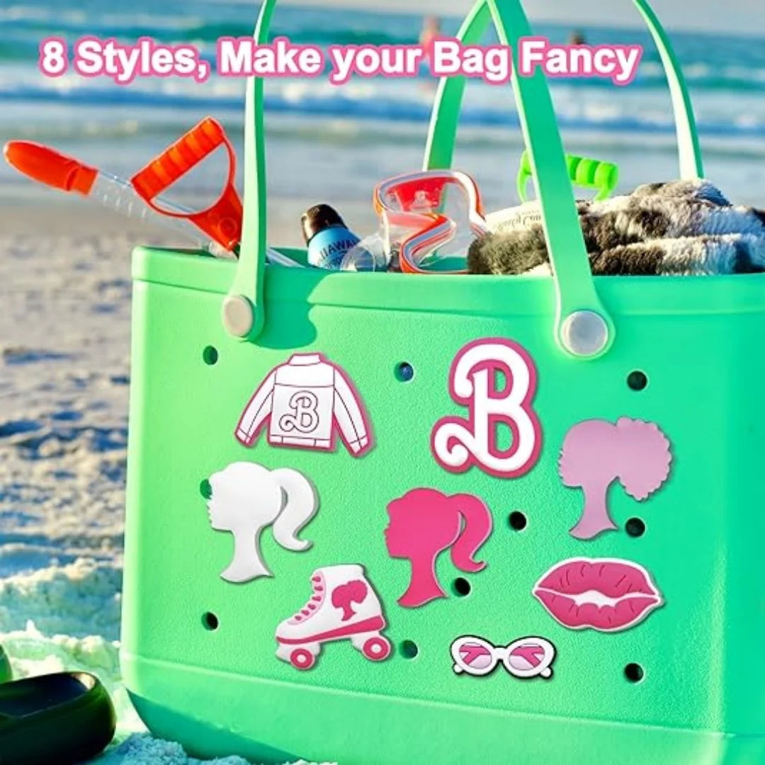 8 Pcs Charms for Bogg Bag, Pink Insert Accessories Charm Suitable for Bogg Bags Original All Models, Silicone Girls Decorative