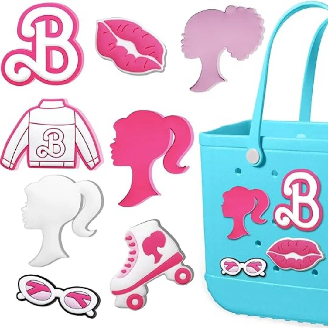 8 Pcs Charms for Bogg Bag, Pink Insert Accessories Charm Suitable for Bogg Bags Original All Models, Silicone Girls Decorative