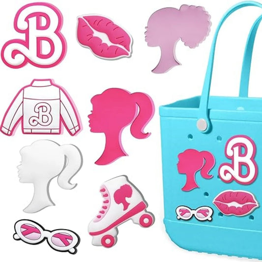 8 Pcs Charms for Bogg Bag, Pink Insert Accessories Charm Suitable for Bogg Bags Original All Models, Silicone Girls Decorative