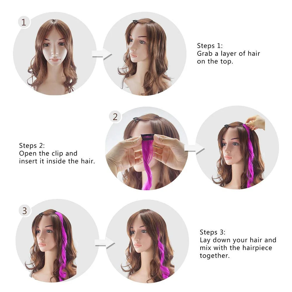 24 Pcs Colored Hair Extensions for Kids, Crazy Hair Day Accessories, Rainbow Clip in Hair Extensions for Girls