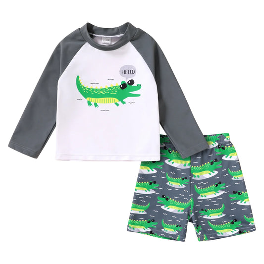 Toddler Baby Boys Swimsuits Trunk Rashguard Long Sleeve Top Shorts Two Pieces Bathing Suit Swimwear Outfit for 6-9 Months