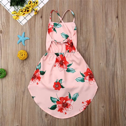 2020 Sleeveless Backless Newborn Baby Kids Girl Floral Print Summer Princess Dress Party Casual Baby Girl Dress