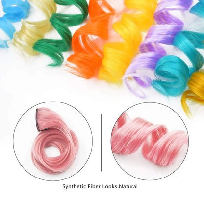 24 Pcs Colored Hair Extensions for Kids, Crazy Hair Day Accessories, Rainbow Clip in Hair Extensions for Girls