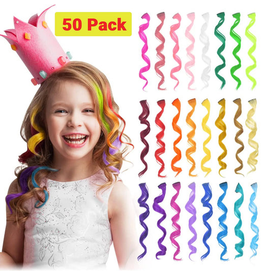 24 Pcs Colored Hair Extensions for Kids, Crazy Hair Day Accessories, Rainbow Clip in Hair Extensions for Girls
